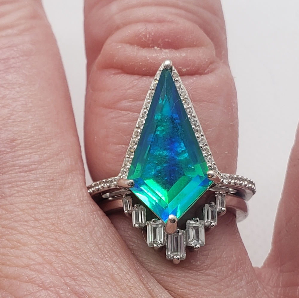 NWT Peacock Quartz Set of 2 Stackable Rings in Platinum Over Sterling Silver